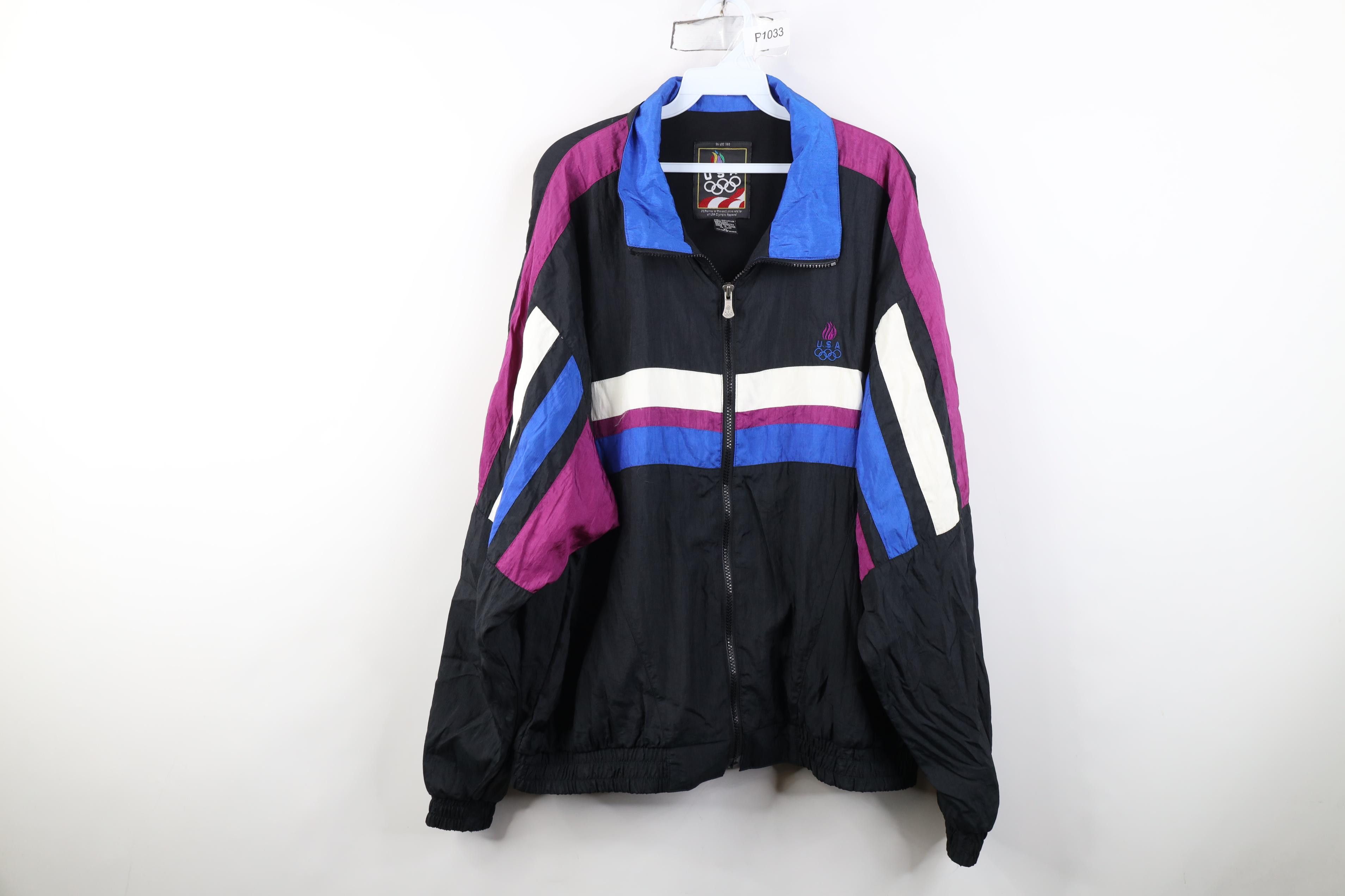 Vintage Vintage 90s USA Olympics Block Lined Windbreaker Jacket Size US XL / EU 56 / 4 - 1 Thumbnail