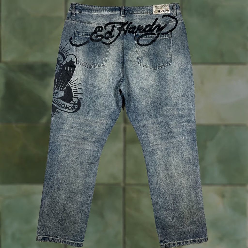 Ed Hardy Ed Hardy Jeans Mens 40 Blue Denim Straight Leg Tattoo Distressed MEHD8301-1 Jeans Size US 40 / EU 56 - 1 Thumbnail