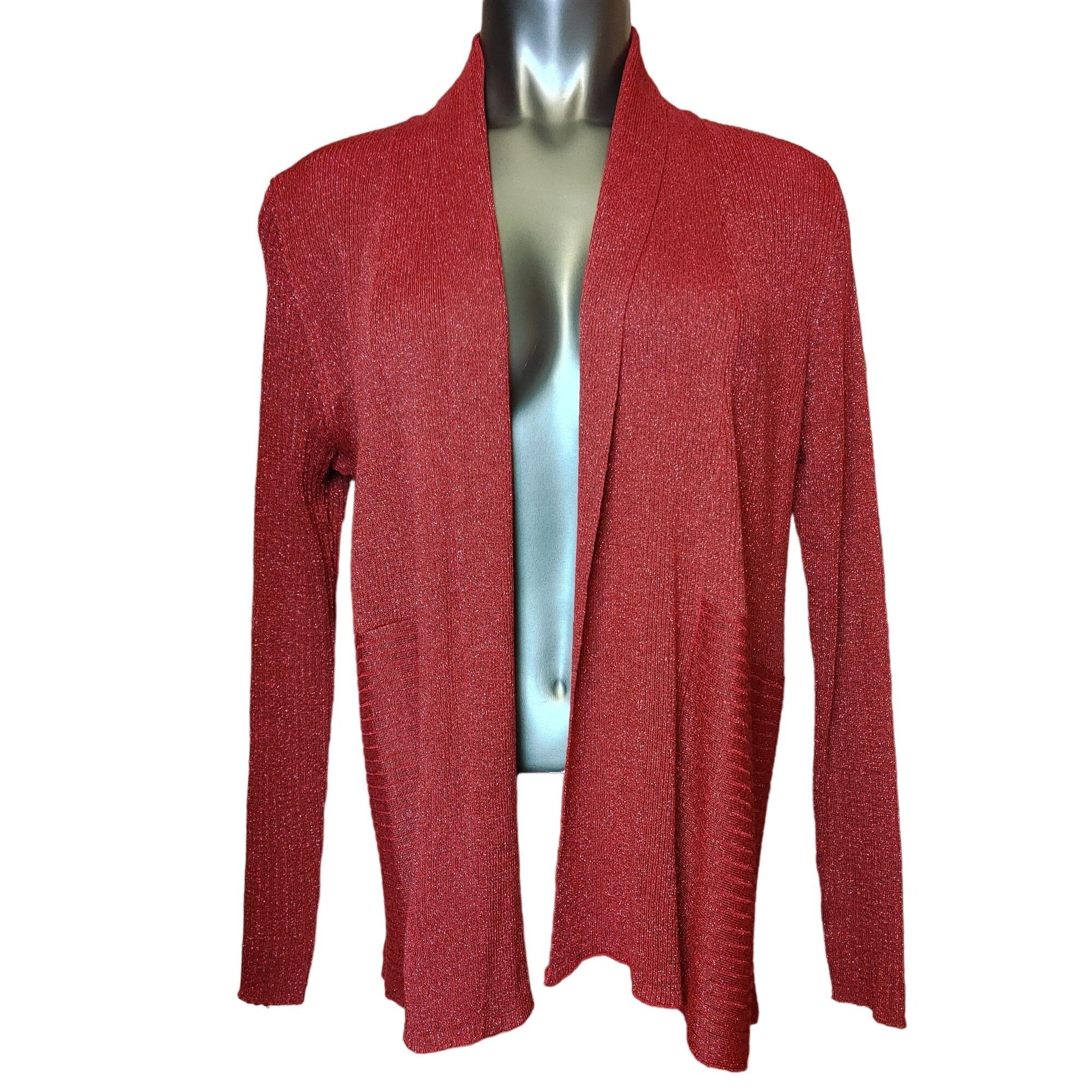 Other JM COLLECTIONS Petite Women L Red Long Sleeve Shimmer Knit O Size L / US 10 / IT 46 - 1 Thumbnail