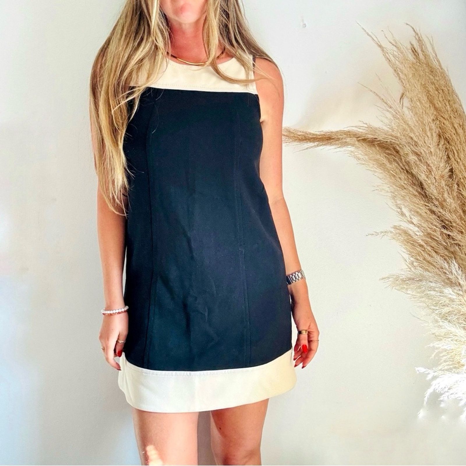 ANN TAYLOR LOFT Cream Black Color Block $128 Mini Tank Dress