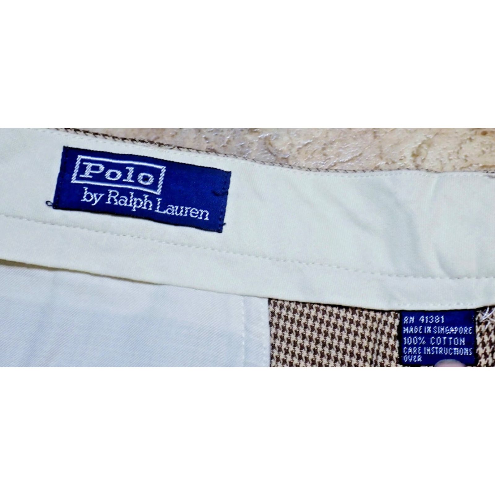 Polo Ralph Lauren VINTAGE Polo Ralph Lauren Dress Pants Men 36 Brown & White Houndstooth Mid Rise Straight Leg Cuffs 80s 90s Size US M / EU 48-50 / 2 - 3 Thumbnail