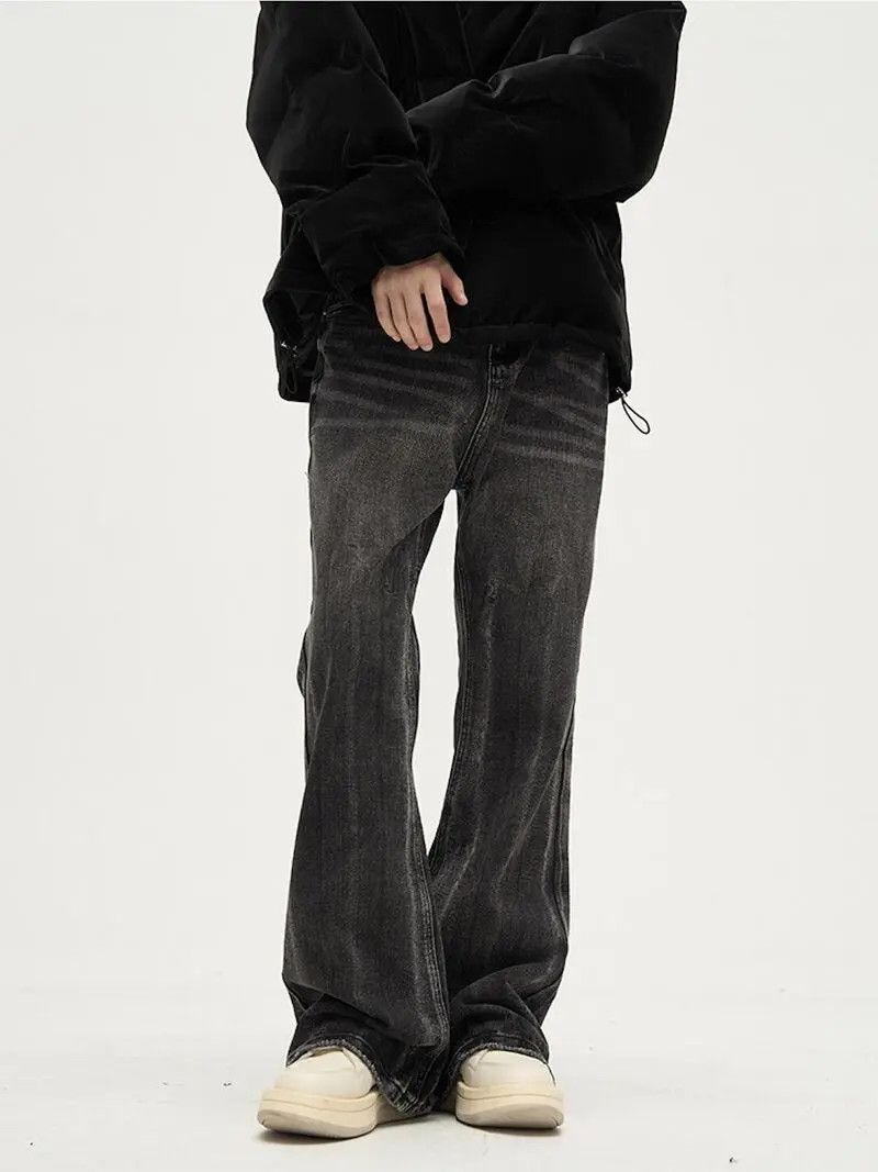 image of Distressed Denim x Jean Faded Black Ripped Flare Jeans, Men's (Size 32)