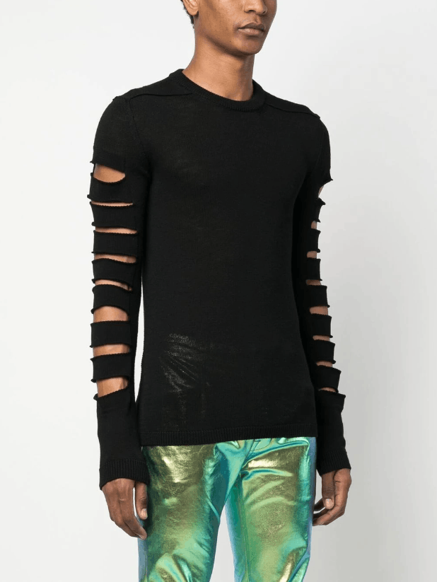 image of Ss23 Rick Owens "edfu" Biker Level Spartan Sweater XL in Black, Men's