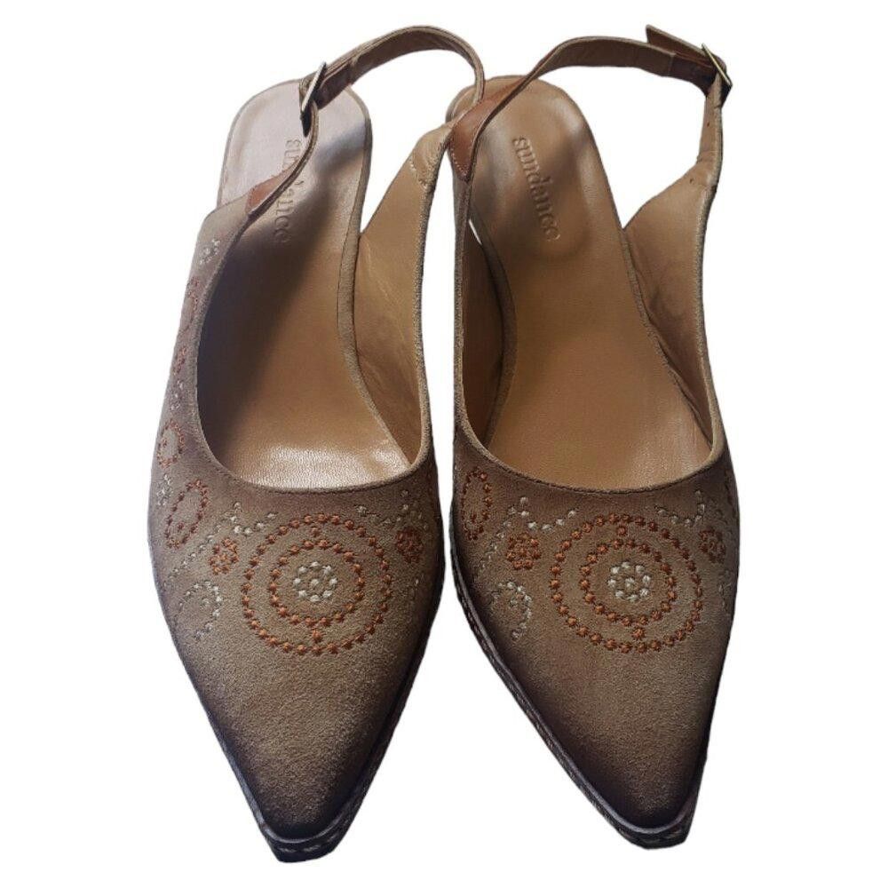 Sundae School SH119 Sundance Minette Embroidered Leather Slingback Tan 9.5 Size US 9.5 / IT 39.5 - 2 Thumbnail