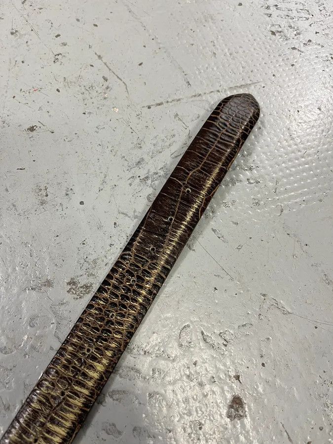 Vintage Cesare Paciotti Dagger Buckle Crocodile Effect Brown Leather Belt Size ONE SIZE - 6 Thumbnail
