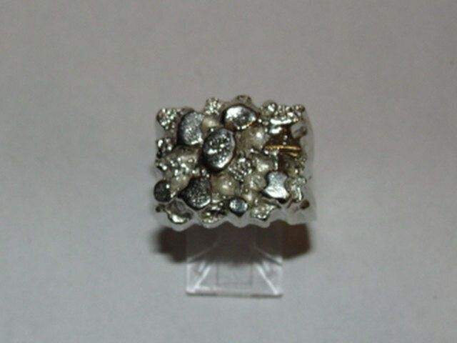 Designer Sterling Silver over White Brass Nugget Metal Ring Size ONE SIZE - 1 Thumbnail