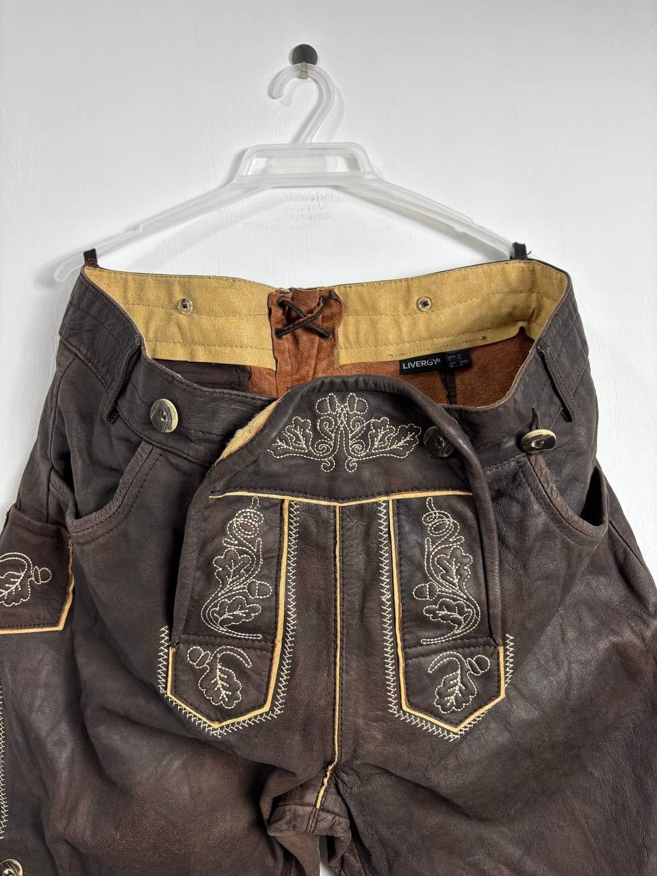 Cowboy Equipment Lederhosen German Brown Leather Retro Shorts sz 52 (36) Size US 36 / EU 52 - 3 Thumbnail