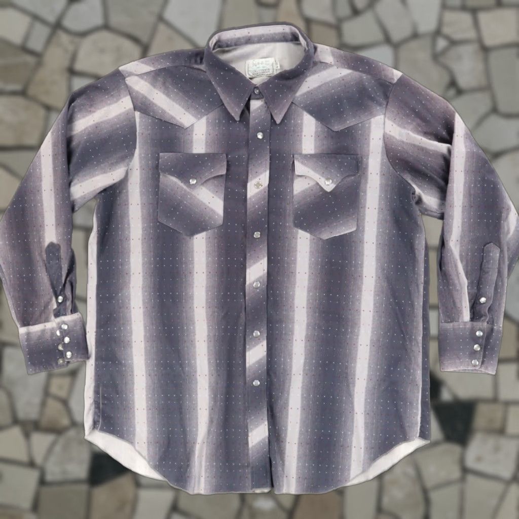 Vintage VTG H Bar C Long Tail 18-34 Western Pearl Snap Striped Shirt Gray Men's XL Size US XL / EU 56 / 4 - 1 Thumbnail