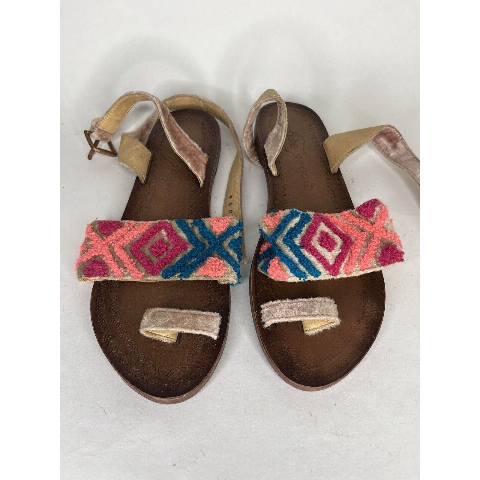 Free People Free People Pink Fabric Leather Aztec Pattern Toe Strap Sand Size US 8 / IT 38 - 13 Thumbnail