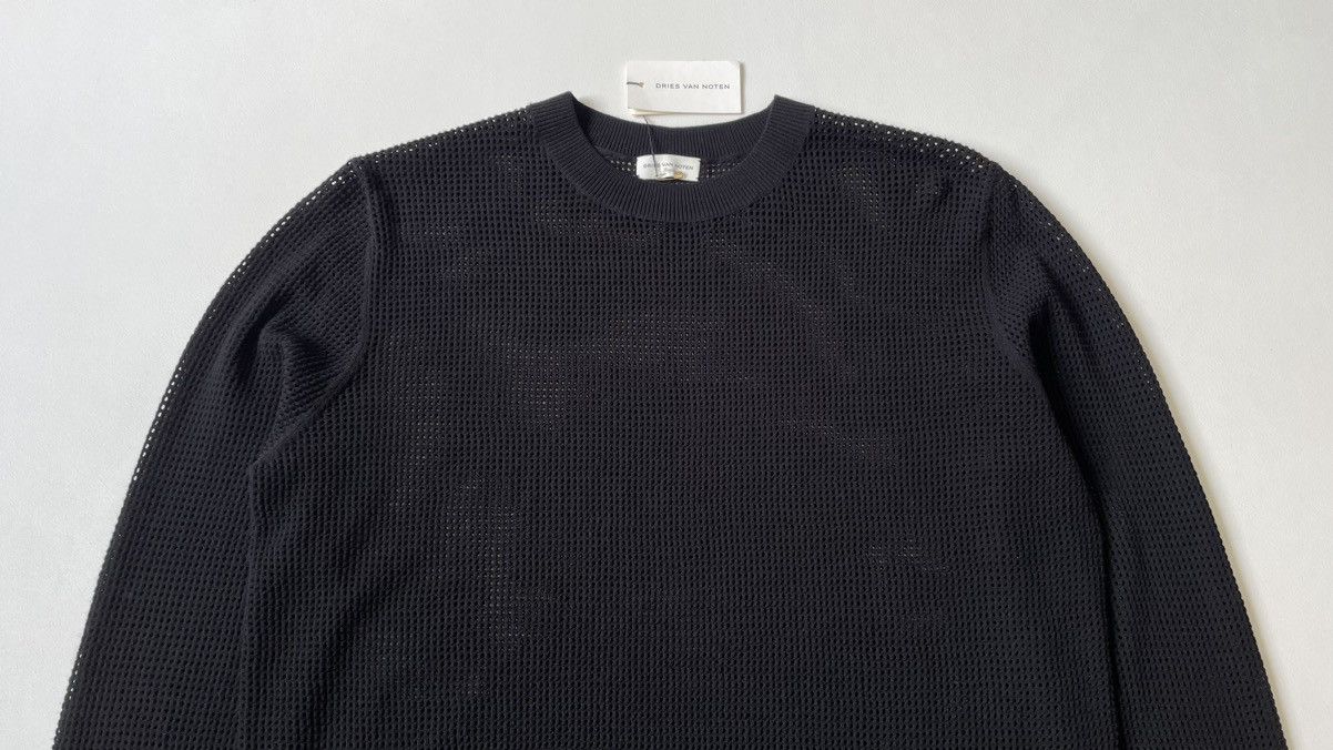 Dries Van Noten Black Tech Mesh Knit Sweater Size US L / EU 52-54 / 3 - 3 Thumbnail