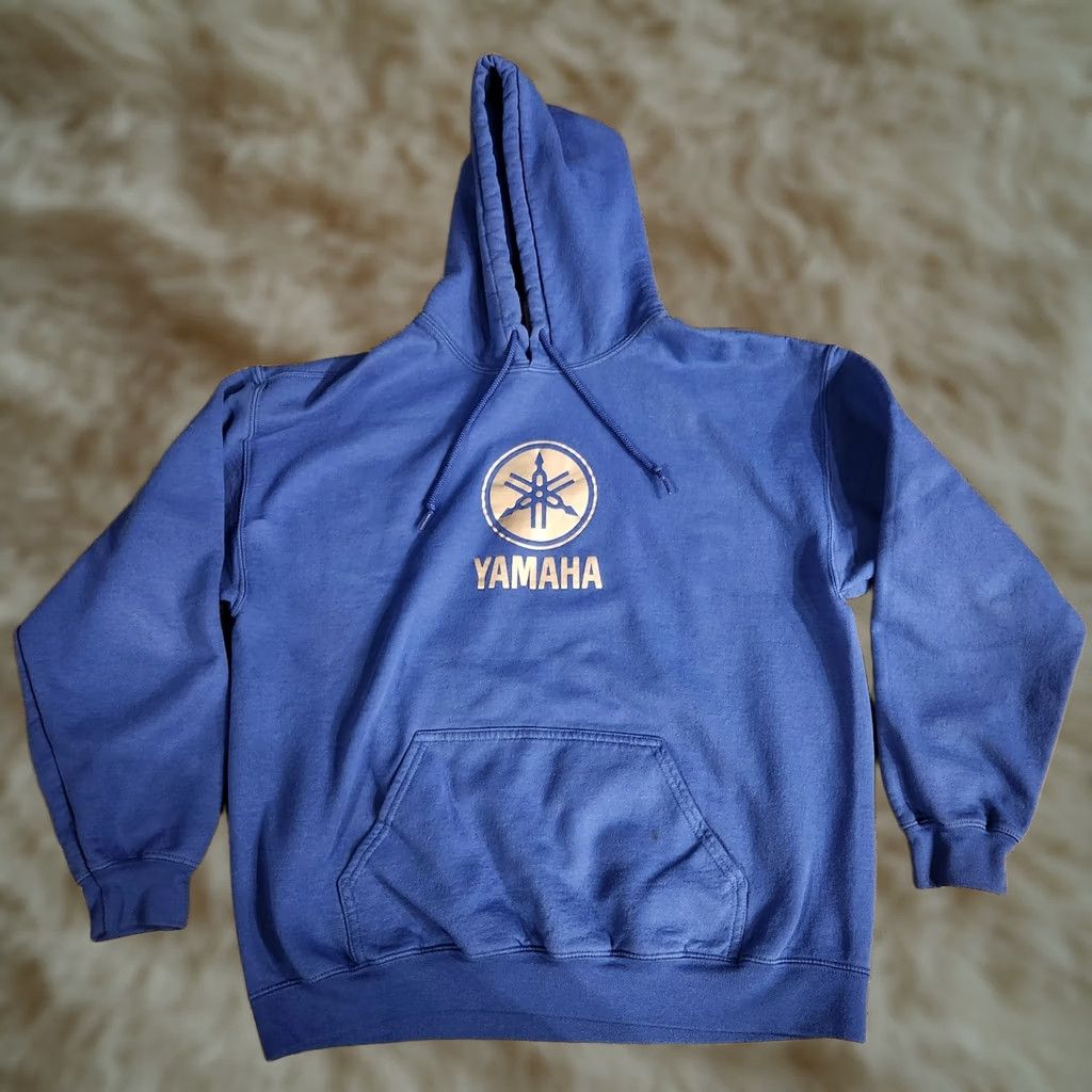 Gildan Yamaha Racing Hoodie L Blue ATV Wheelie Double Sided Mens Boys Unisex Adults Gildan Pullover Cotton Blend Hooded Shirt Size US L / EU 52-54 / 3 - 1 Thumbnail