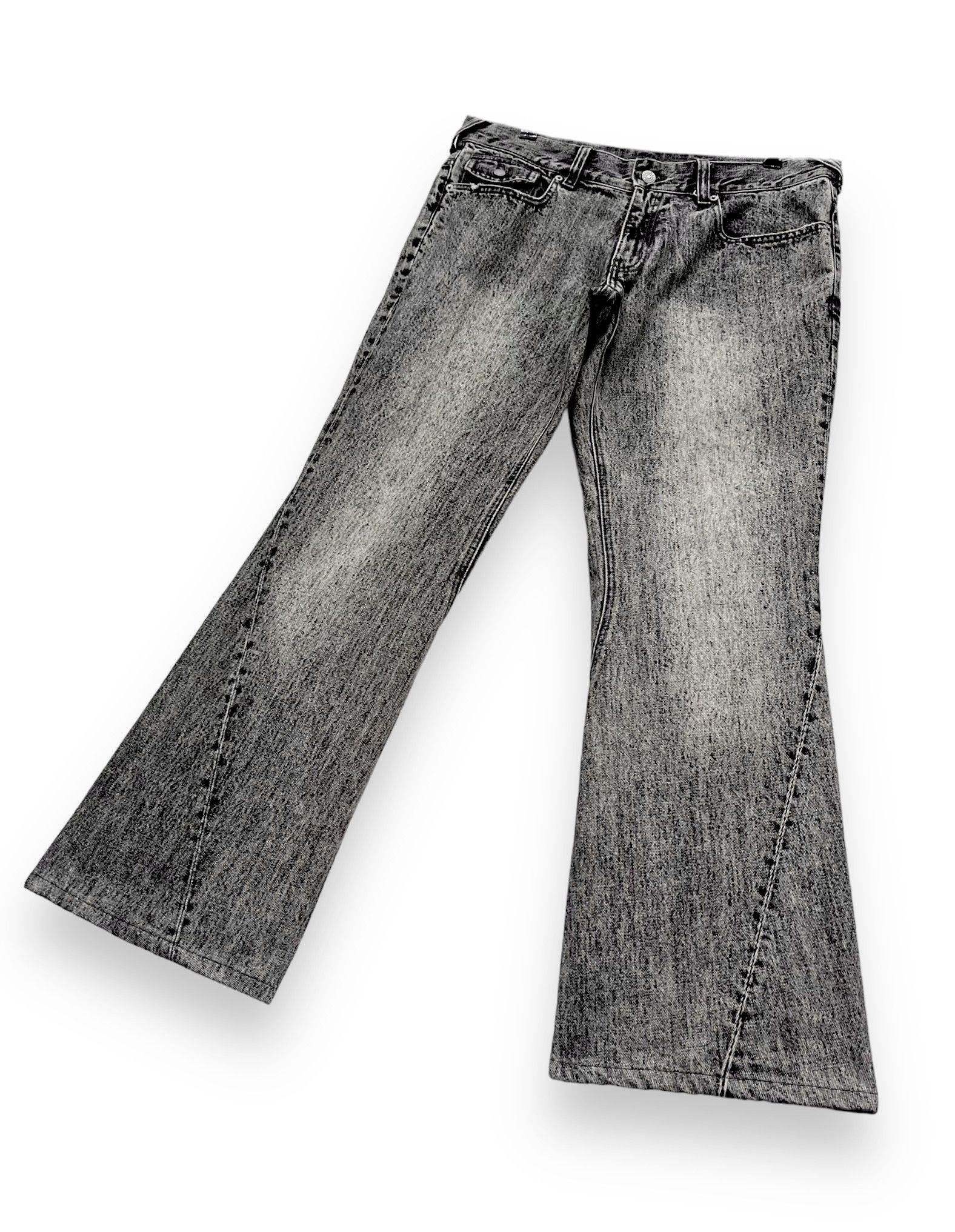Japanese Brand 🔥FYE🔥Vintage DAILY NEWS Retro Punk Acid Wash Denim FLARED Size US 34 / EU 50 - 7 Thumbnail