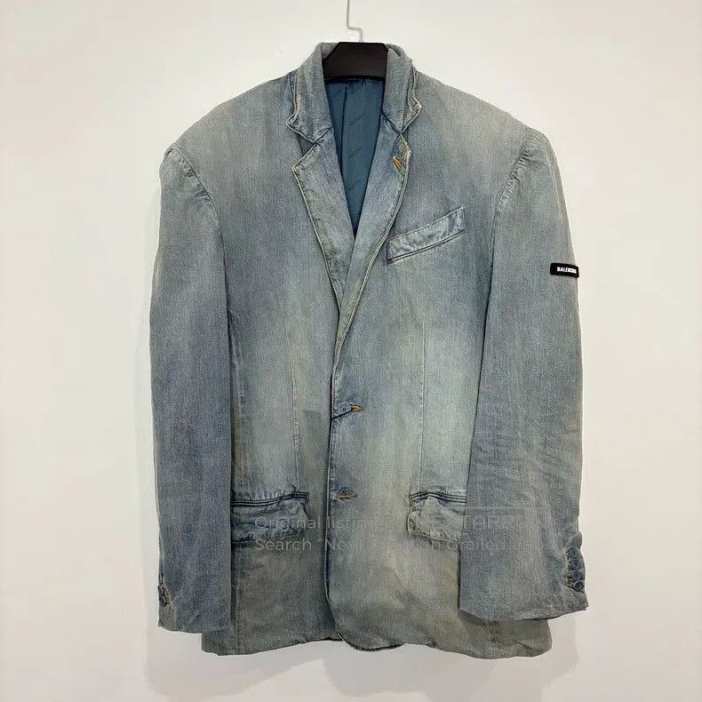 Balenciaga Balenciaga Distressed Denim Blazer Coat. Size US XS / EU 42 / 0 - 1 Thumbnail