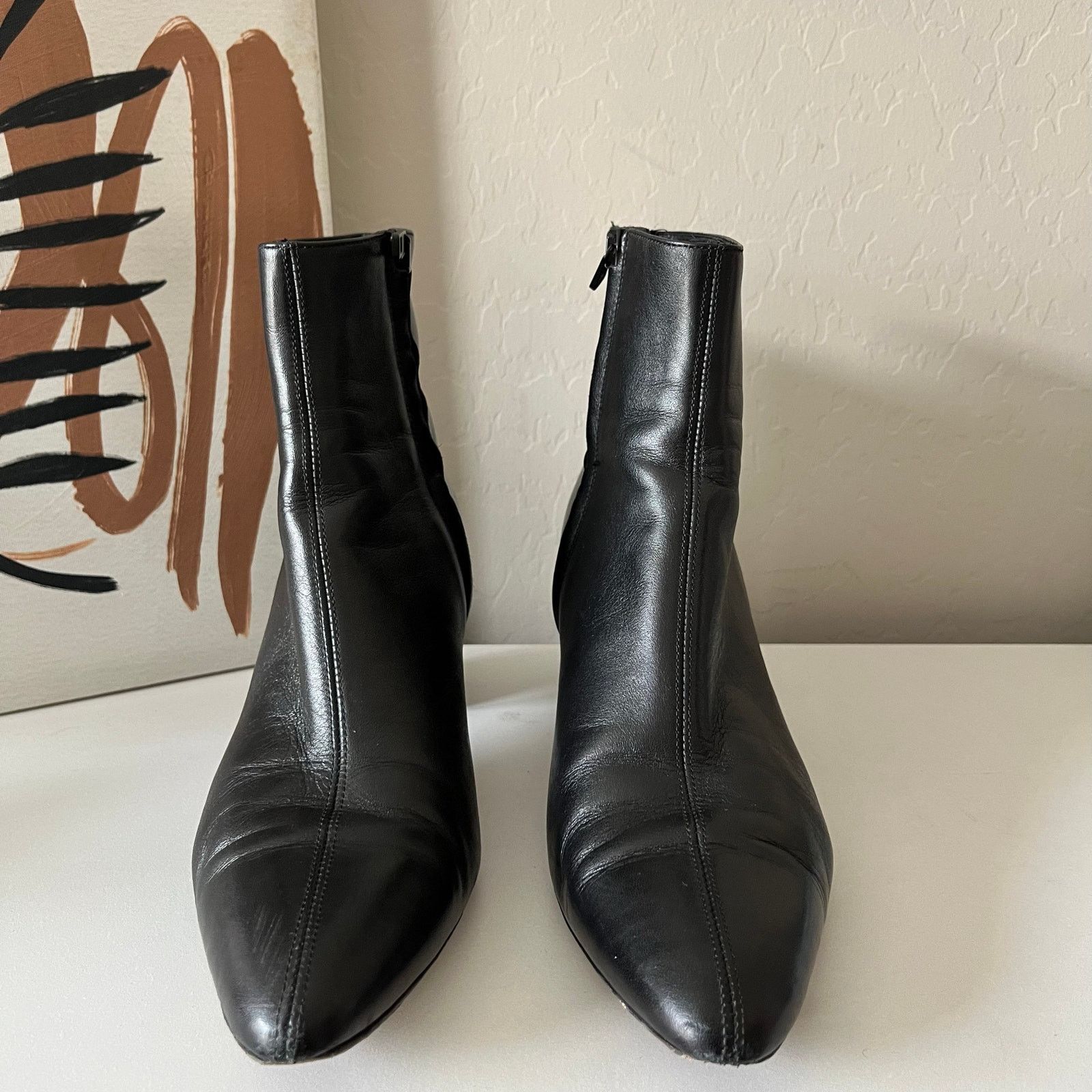 Vince Vince Black Block Heel Pointed Toe Leather Ankle Boots 7.5 Size US 7.5 / IT 37.5 - 2 Thumbnail