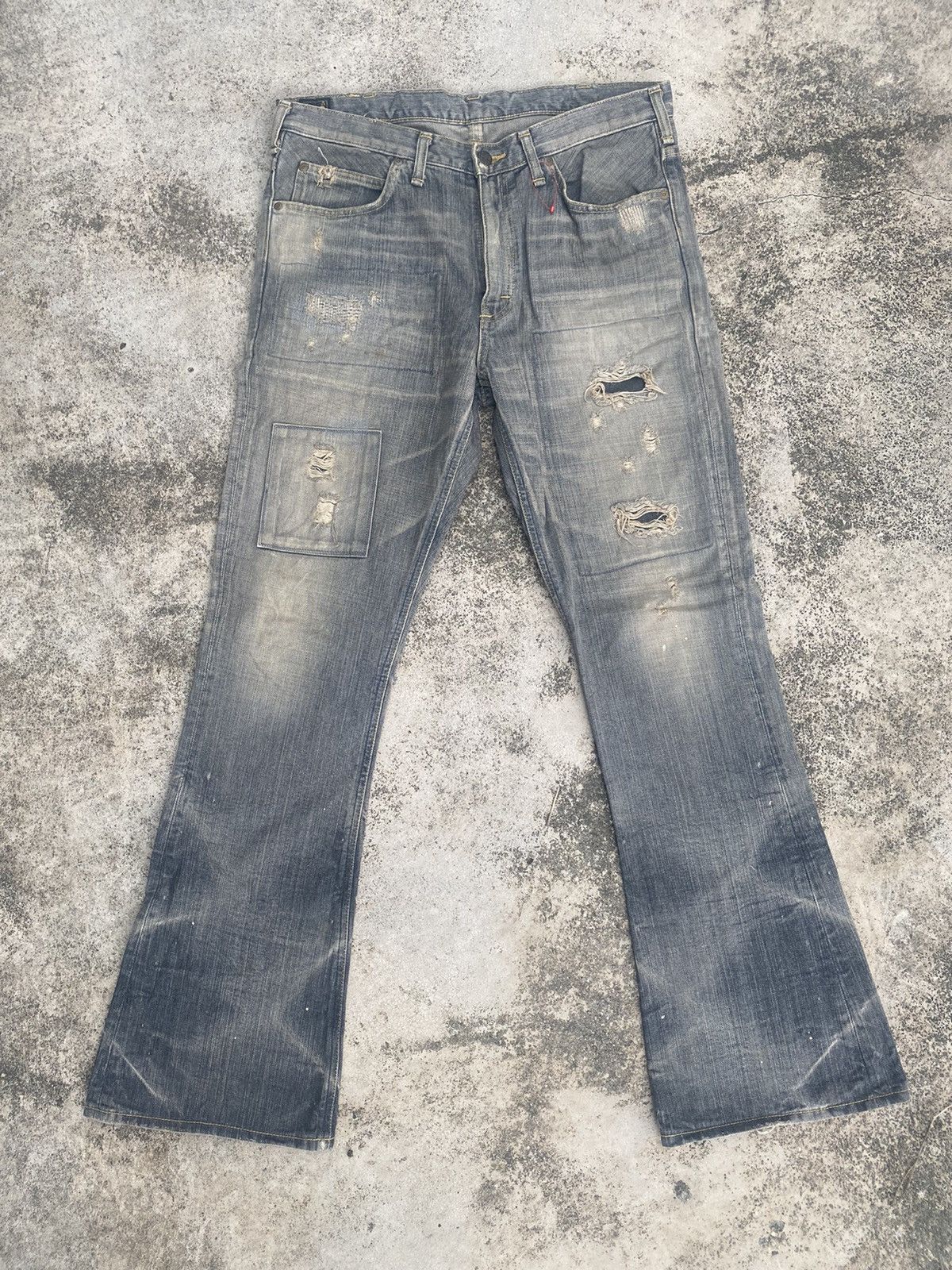 If Six Was Nine × Lee Flare Jeans Lee Distress Patchwork Clawmark Mud Bootcut Size US 32 / EU 48 - 3 Thumbnail