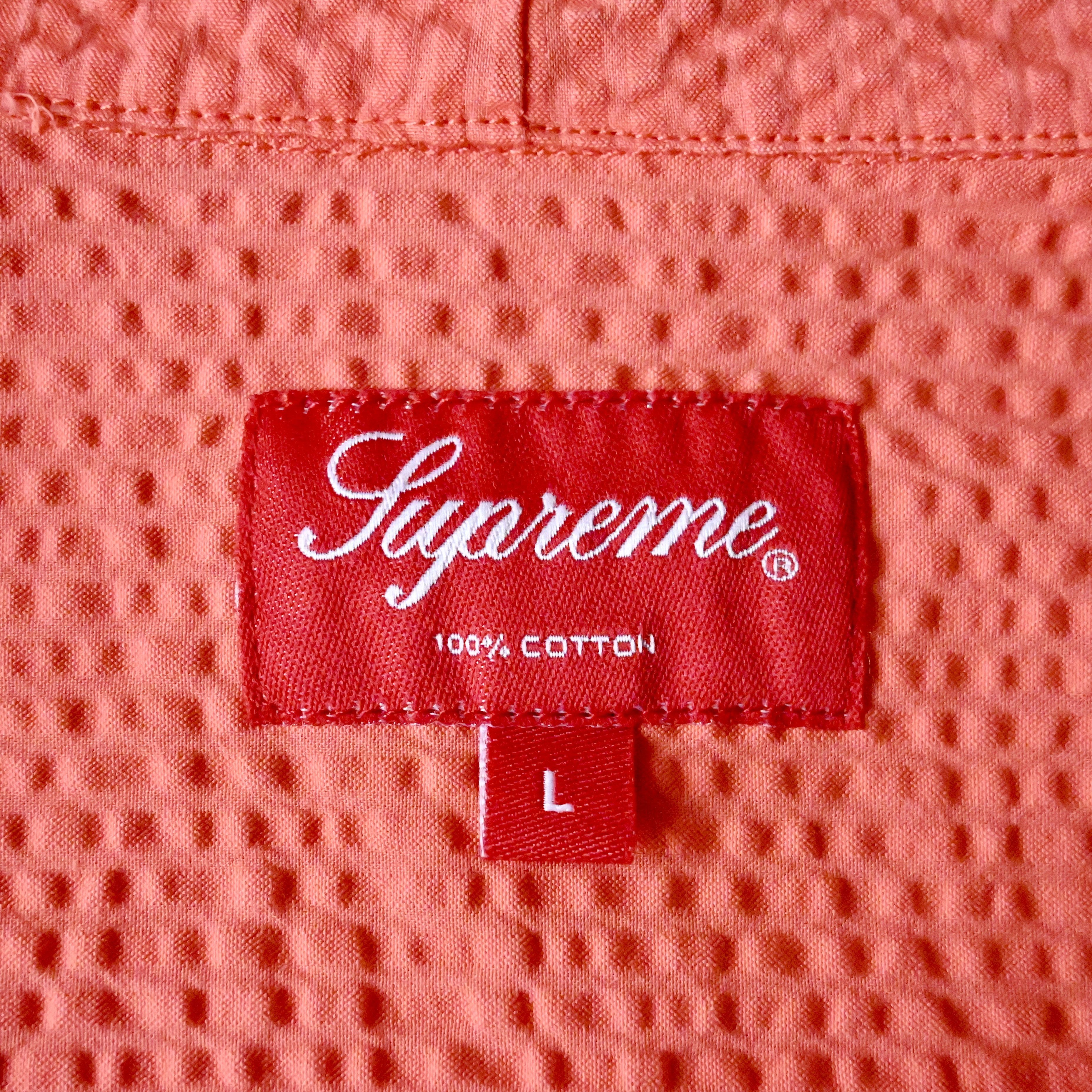 Supreme 15 S/S Supreme seersucker cotton hooded shirt peach L Size US L / EU 52-54 / 3 - 9 Thumbnail