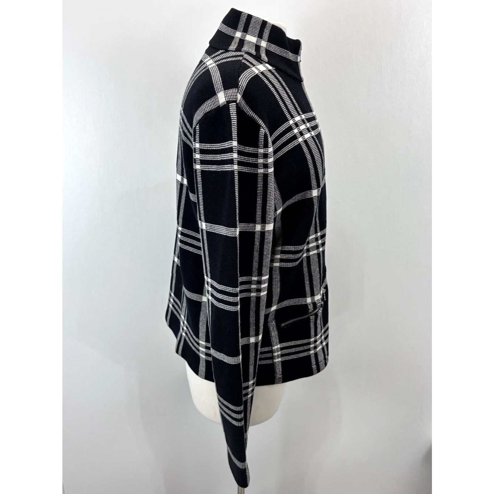 Ralph Lauren Lauren Ralph Lauren Women's Knit Plaid Sweater Jacket XL Black White Full Zip Size XL / US 12-14 / IT 48-50 - 4 Thumbnail