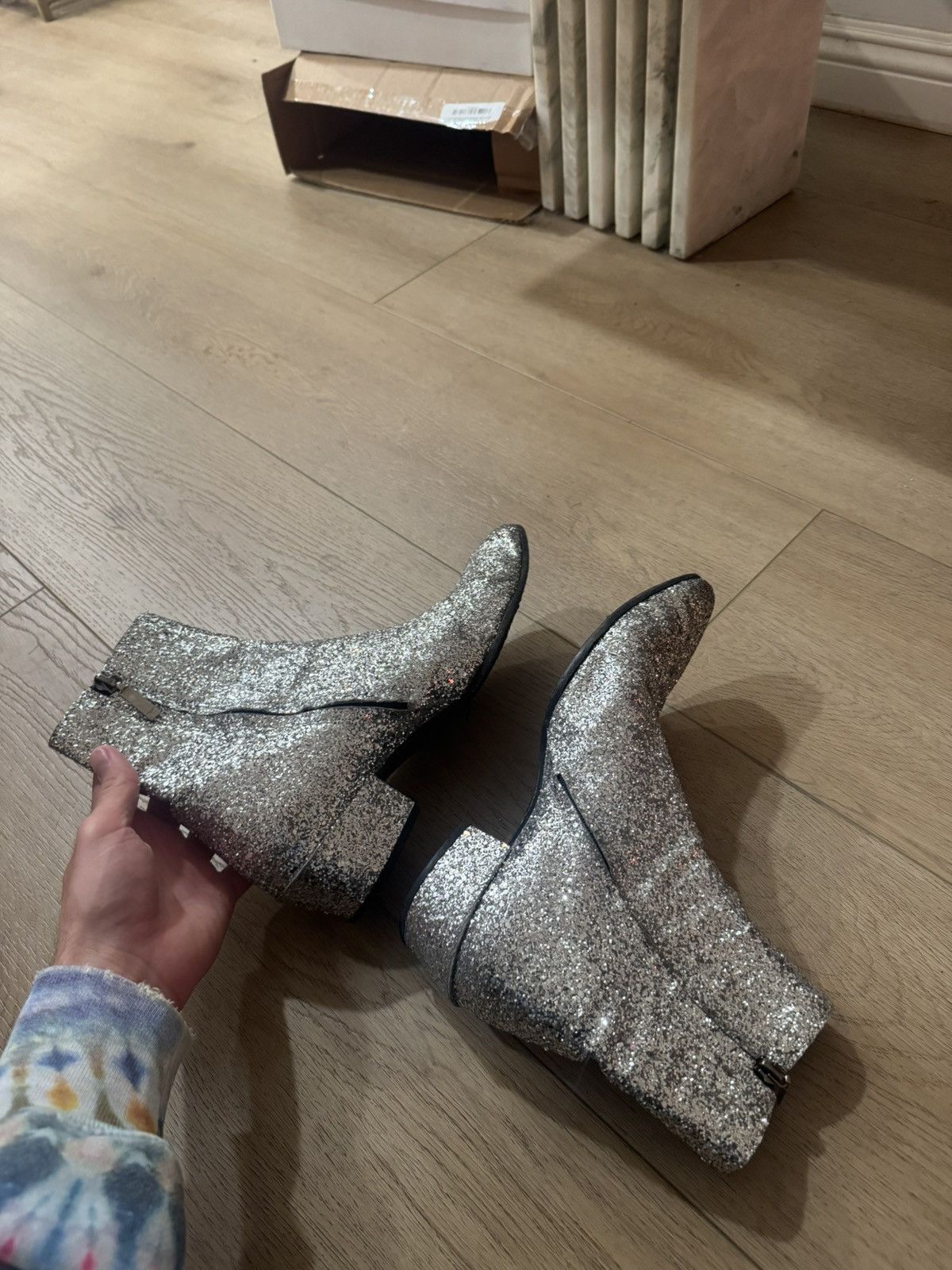 Saint Laurent Paris Caleb Silver Glitter Boots Size US 9 / EU 42 - 11 Thumbnail