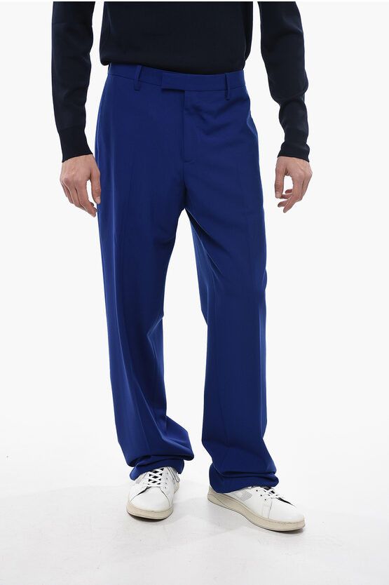 image of Off White Wool Blend Tapered Fit Pants in Blue, Men's (Size 33)