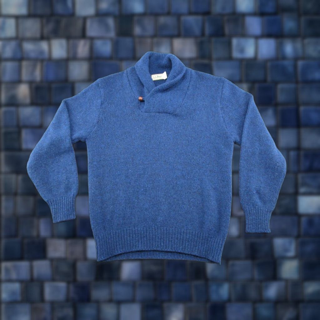VINTAGE L.L. Bean Wool Sweater Mens Size L Pullover Blue 80s Knit
