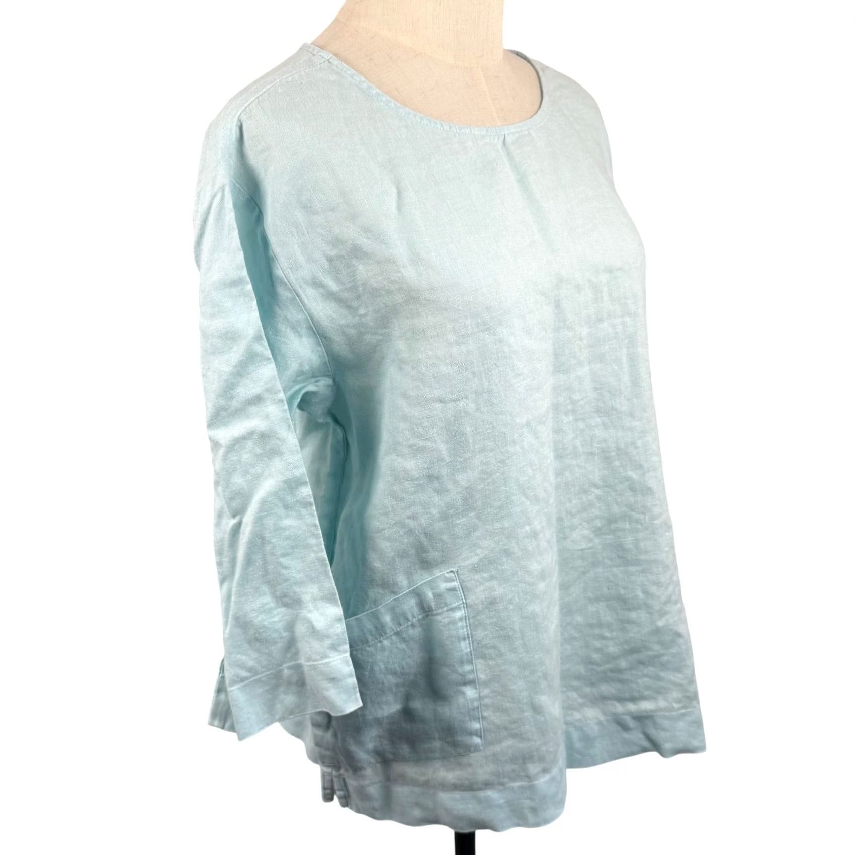 Vintage Pure Jill Linen Tunic Top Blue 3/4 Sleeve Pockets Oversized Boxy Lagenlook Women PM Size M / US 6-8 / IT 42-44 - 4 Thumbnail