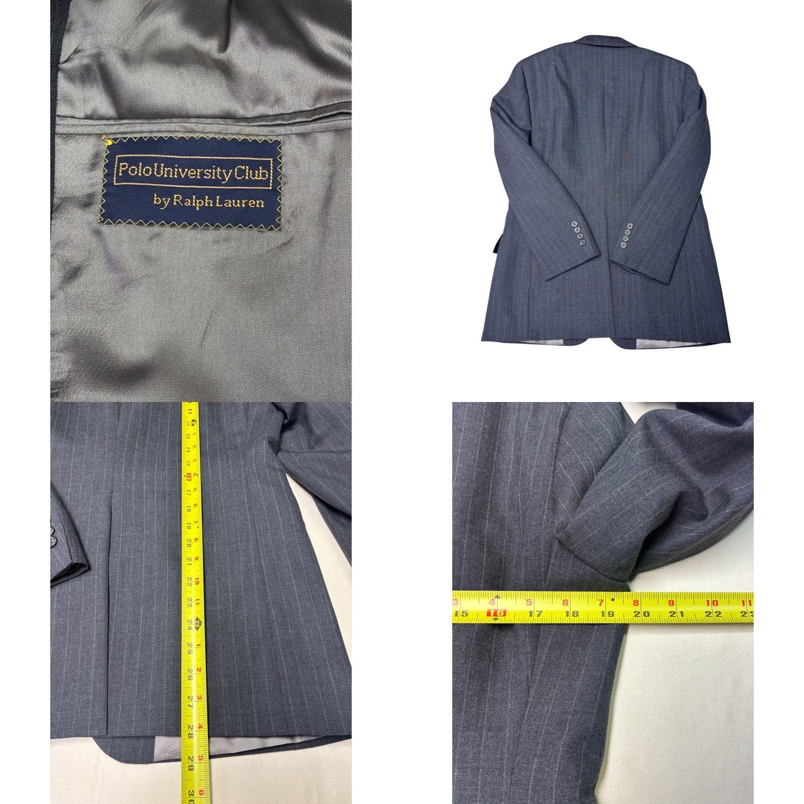 Vintage Polo University Club by Ralph Lauren Suit Mens 2 Piece Wool Pinstripe Gray Classic 3-Button Jacket Notch Lapel Fall Spring Winter Formal Business Mens Size US XL / EU 56 / 4 - 8 Thumbnail