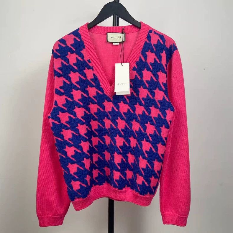 Gucci Gucci Pink checkered knitwear sweater Size L / US 10 / IT 46 - 1 Thumbnail