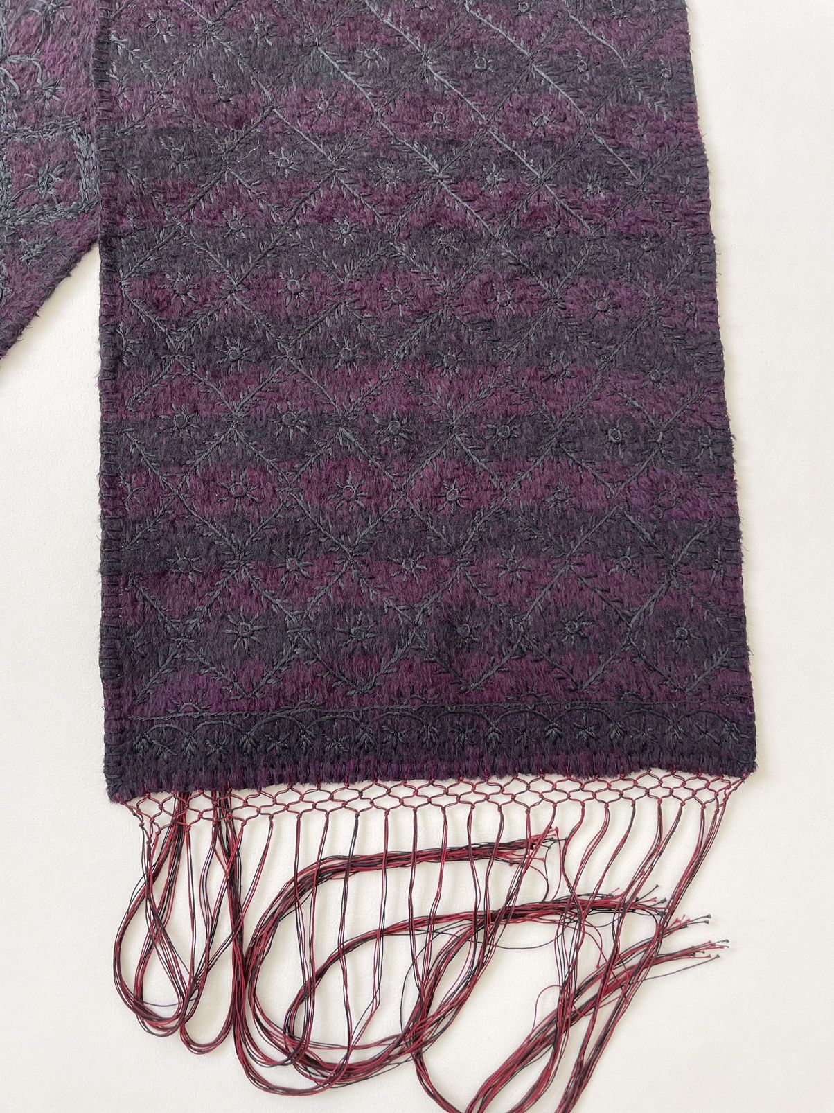 Dries Van Noten Black / Purple ‘Embroidered Wool Scarf’ Size ONE SIZE - 9 Thumbnail