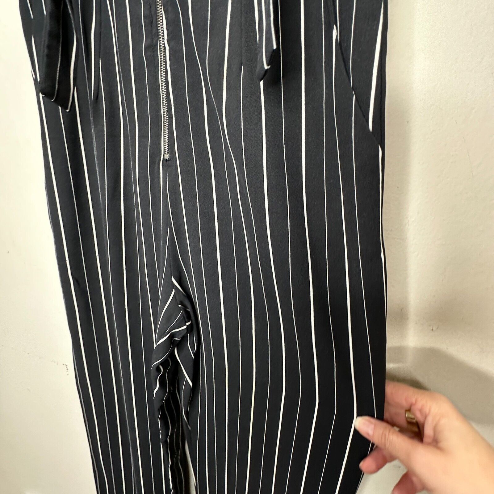 Other Dance & Marvel Pinstripe Cinched Wide Leg Front Zip Jumpsuit Size 27" / US 4 / IT 40 - 5 Thumbnail