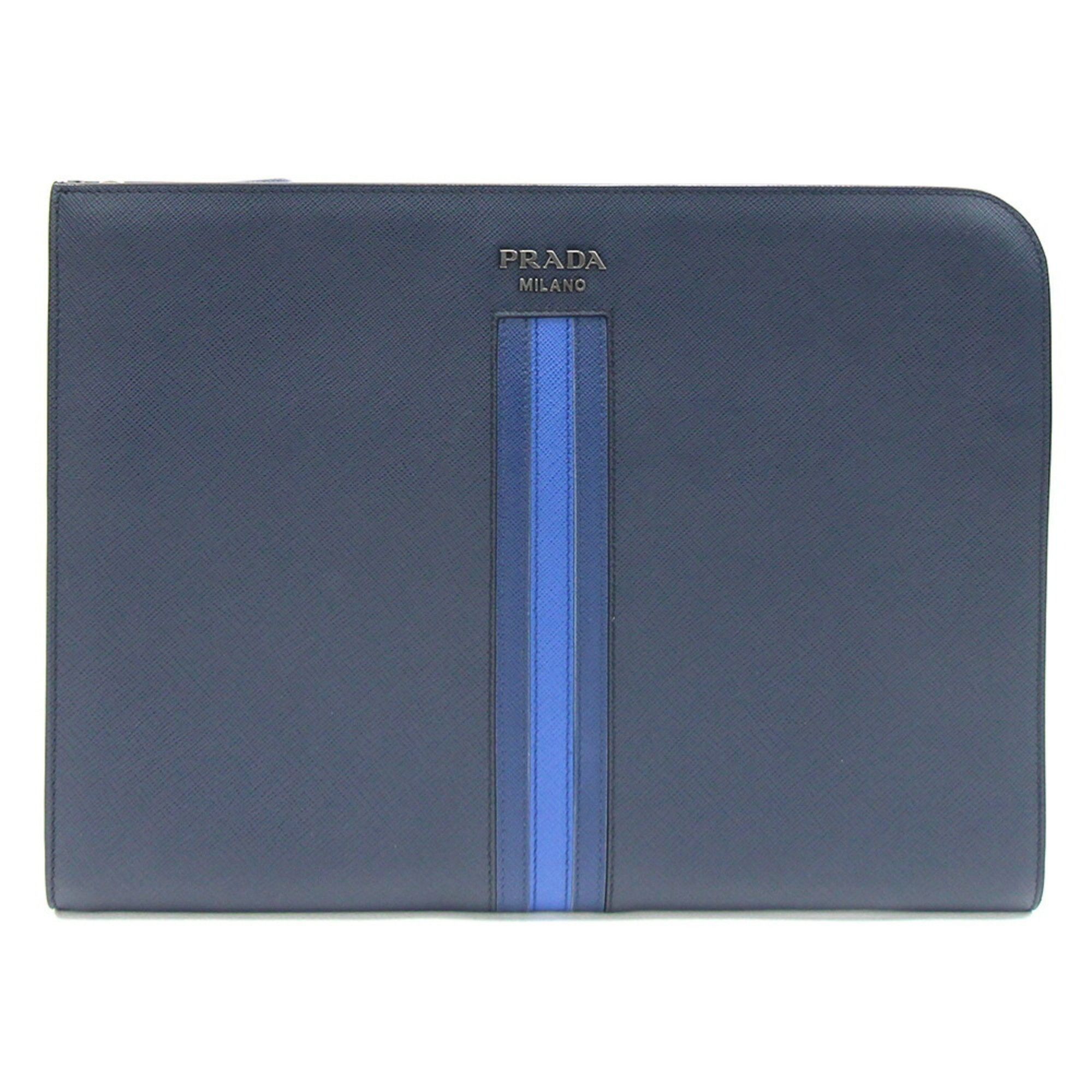 Prada Prada Clutch Bag AV5841 Navy Leather Second Document Case L-Shaped Men's PRADA Size ONE SIZE - 1 Thumbnail