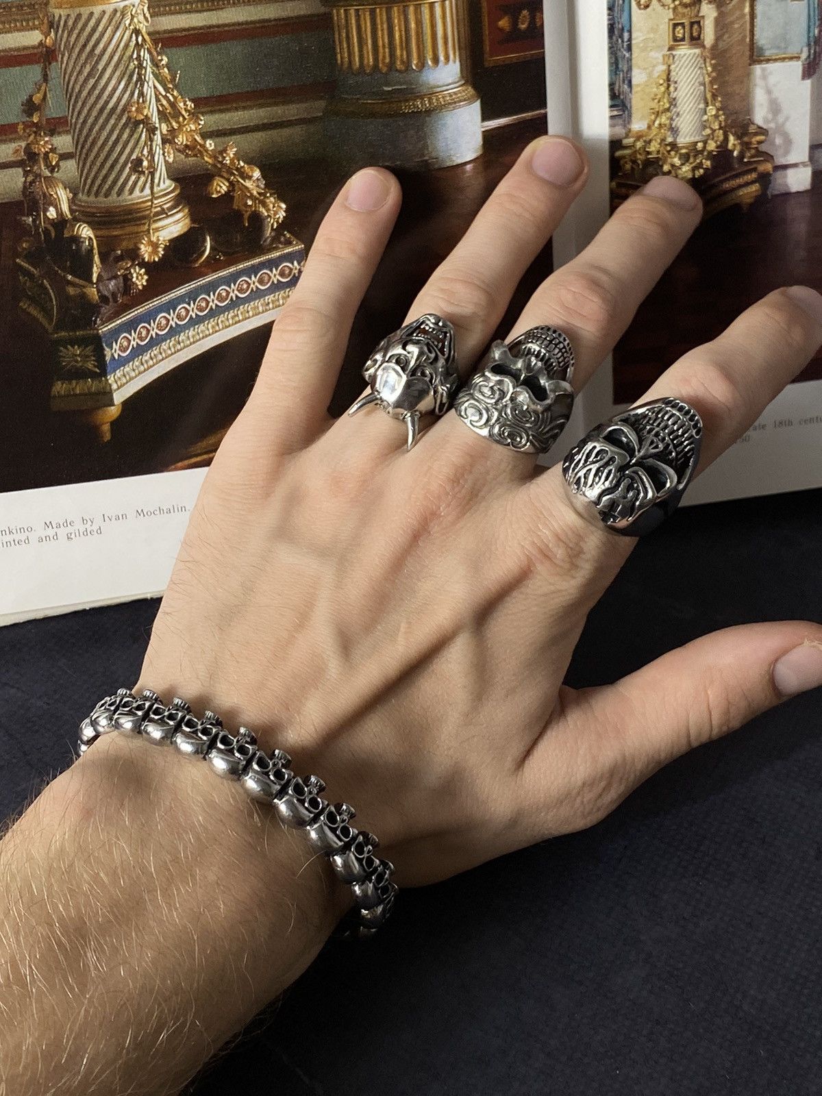 Punk Rock Jewelry Set: Skull Bracelet Rings
