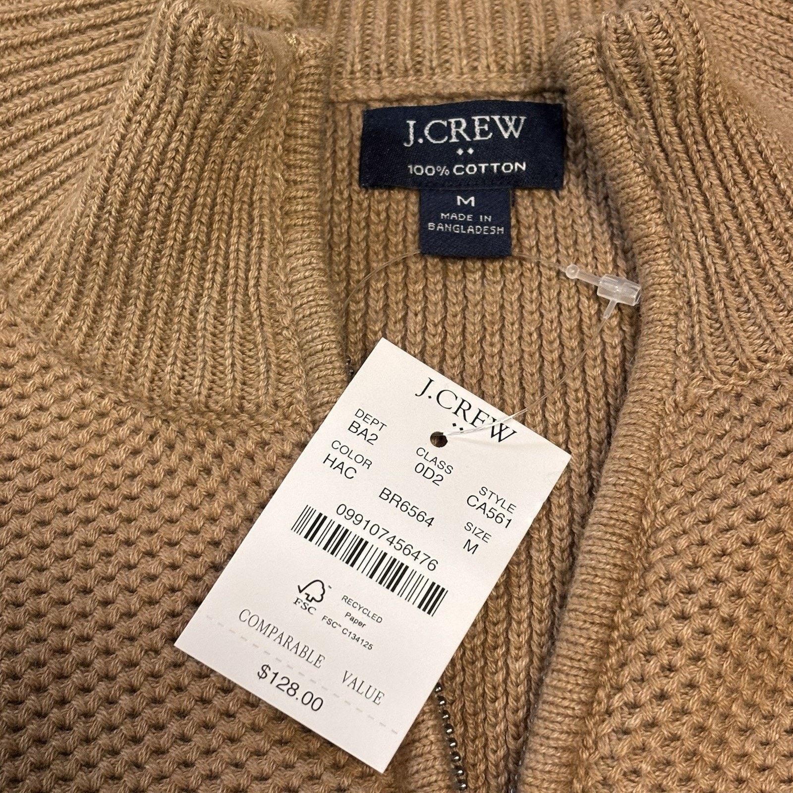 J.Crew J. Crew 1/4 Zip Cotton Textured Tan Sweater Men's Medium NEW Size US M / EU 48-50 / 2 - 2 Thumbnail