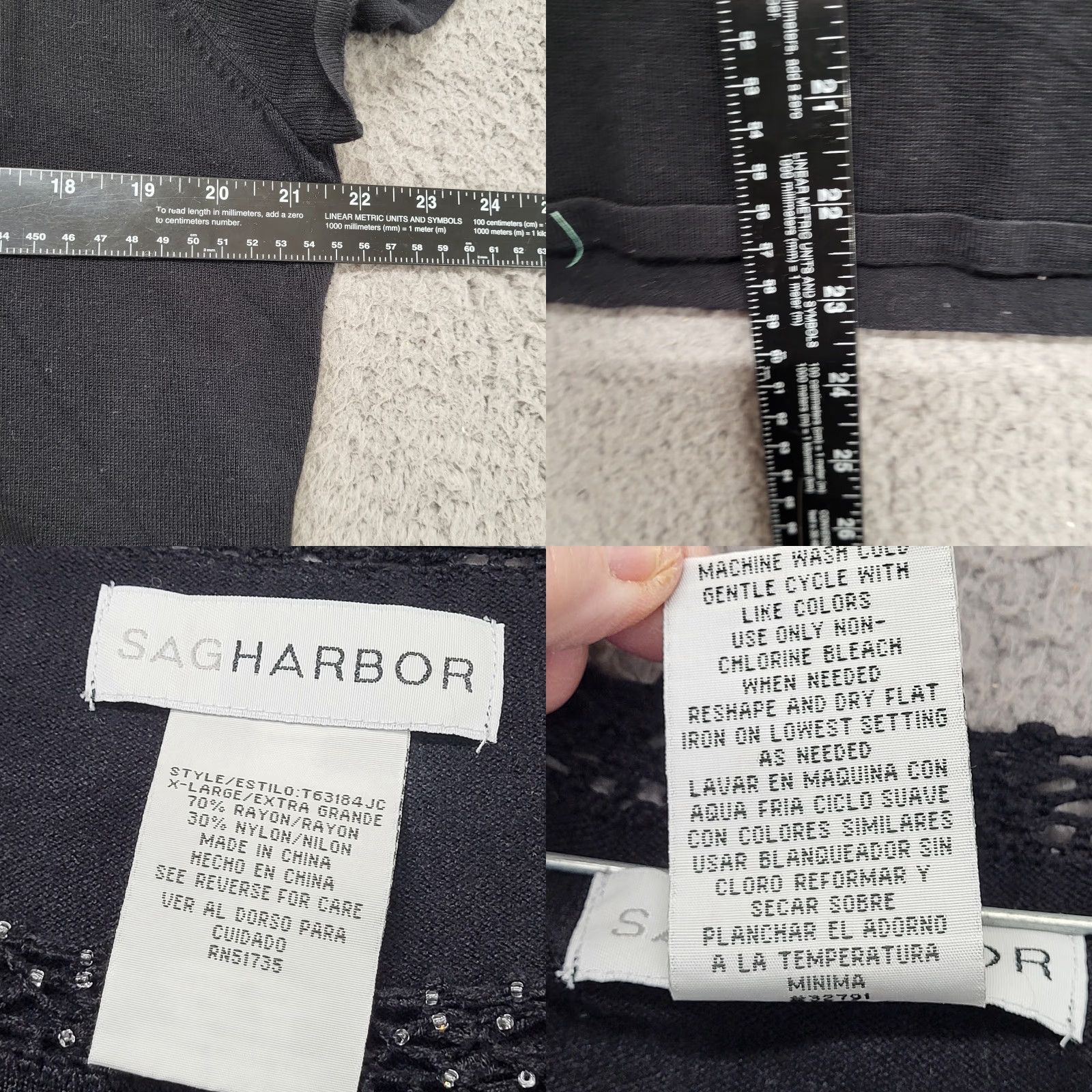 Vintage Sag Harbor Women’s XL Black Crochet Beaded Neck Short Sleeve Knit Sweater Top Blouse Casual Workwear Vintage: No Size XL / US 12-14 / IT 48-50 - 8 Thumbnail