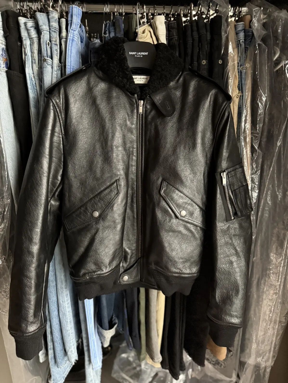 Saint Laurent Paris FW19 Saint Laurent shearling leather MA-1 bomber jacket Size US M / EU 48-50 / 2 - 1 Thumbnail