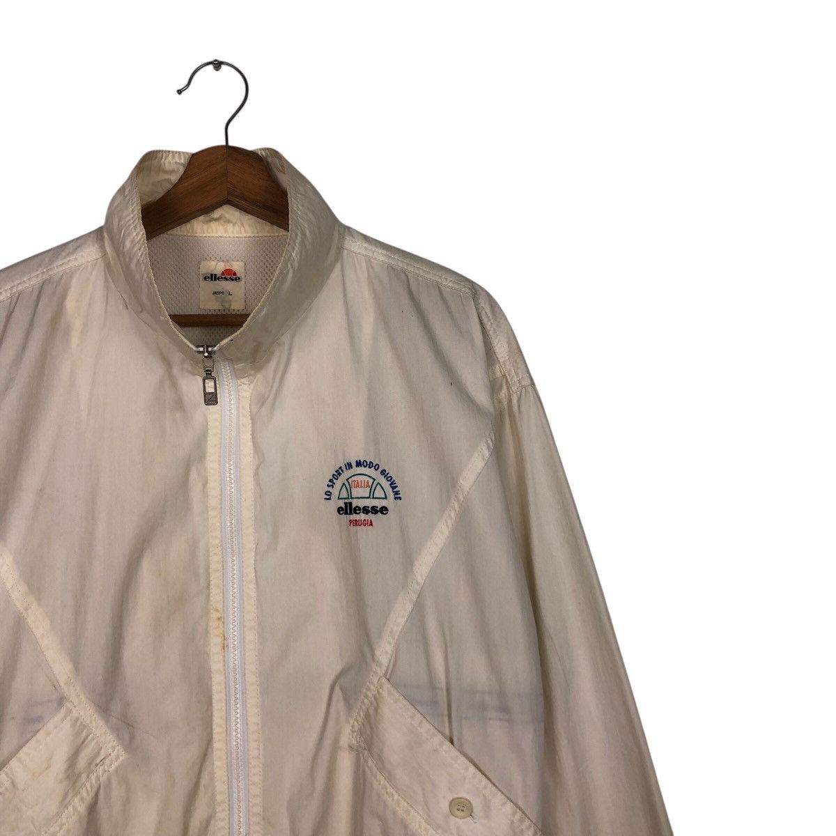 Japanese Brand ellesse 80s/90s White Zip-Up Windbreaker – Mesh Lining Size US L / EU 52-54 / 3 - 7 Thumbnail