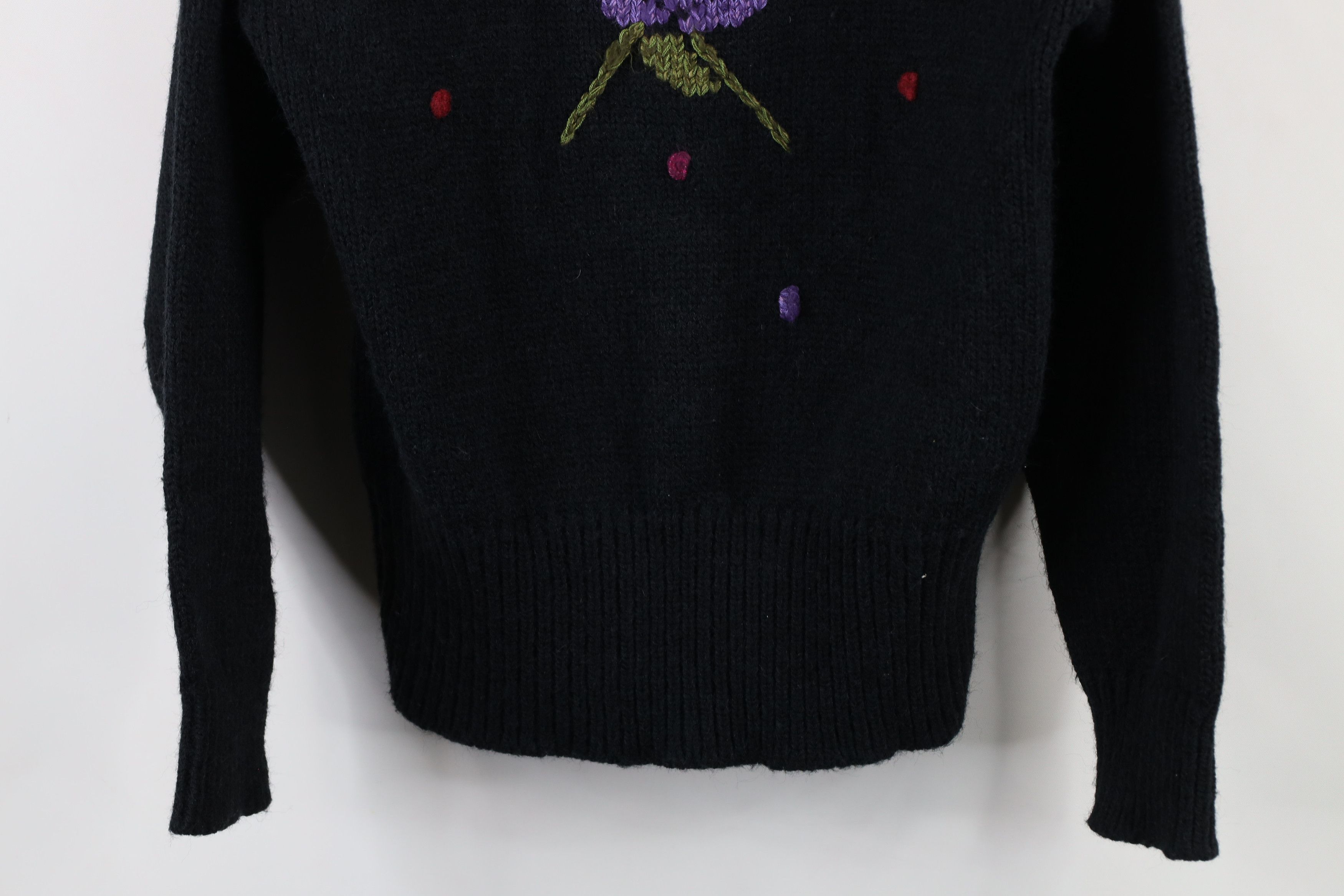Vintage Vintage 90s Streetwear Flower Floral Knit Sweater Black Size XS / US 0-2 / IT 36-38 - 3 Thumbnail
