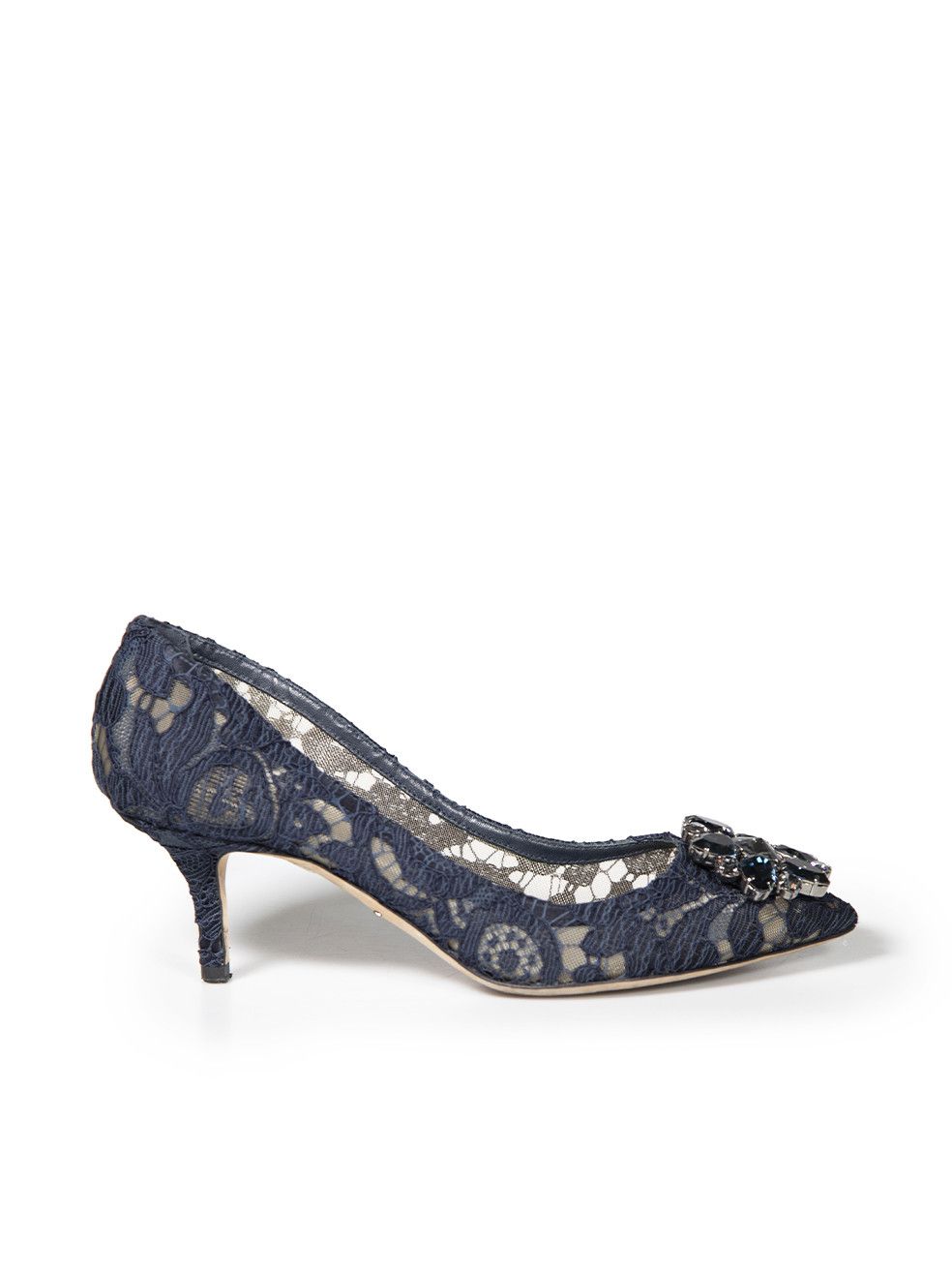 image of Dolce Gabbana Navy Lace Bellucci Pointed Toe Pumps Shoes, Women's (Size 7)