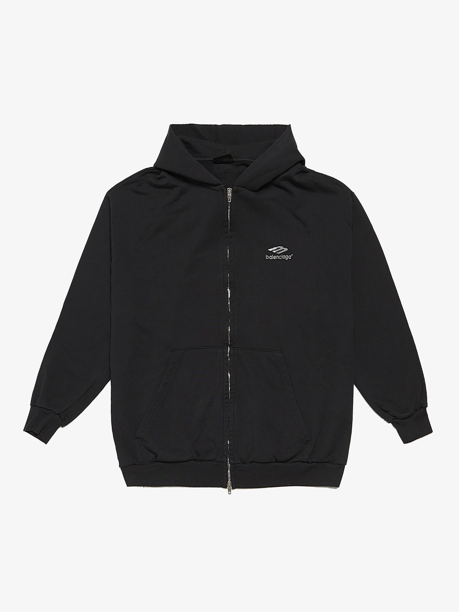 Black Logo Knitted Cotton Zipped Hoodie