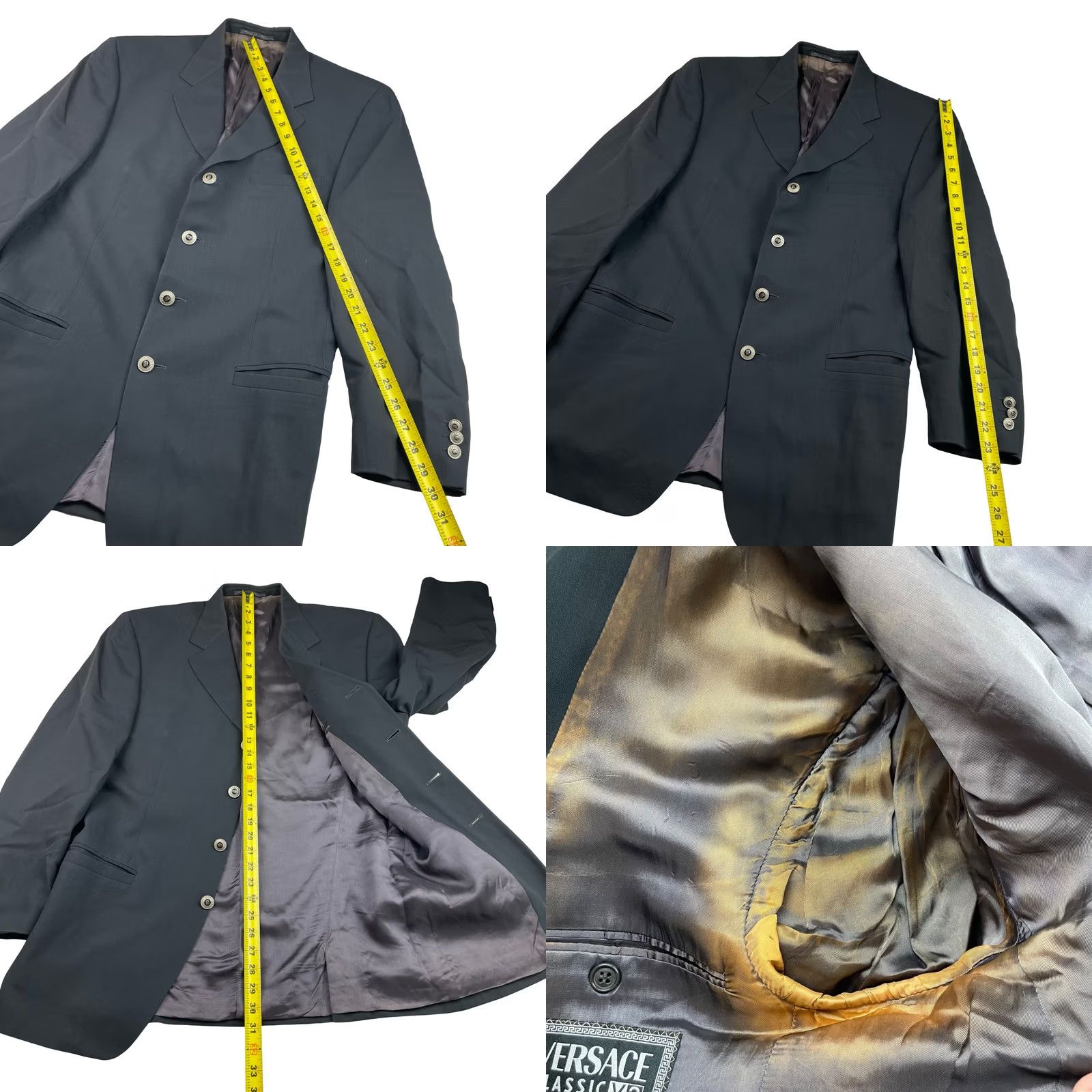 Versace VTG Gianni Versace Blazer Men’s 40 Black 100% Wool 4-Button Single-Breasted Vintage Versace Jacket/Coat Short Mens Size 40R - 8 Thumbnail