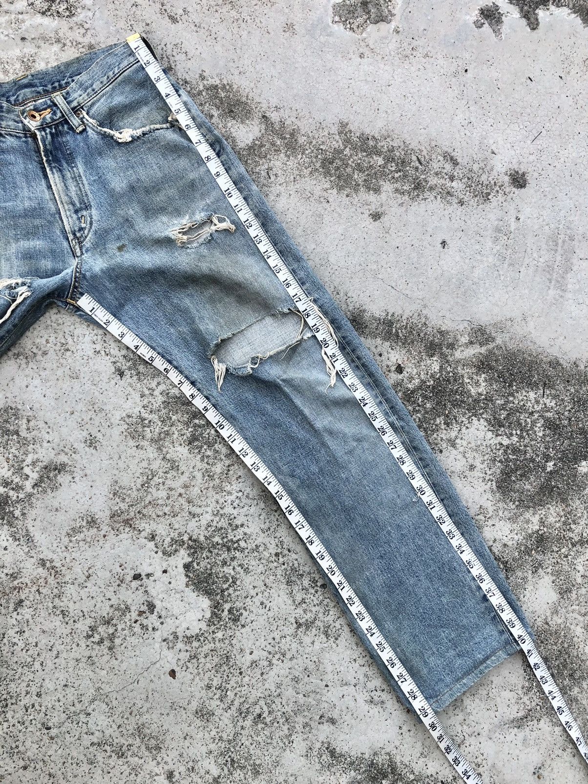 Edwin WIDE LEG DAMAGED VINTAGE EDWIN SELVEDGE DENIM Size US 29 - 16 Thumbnail