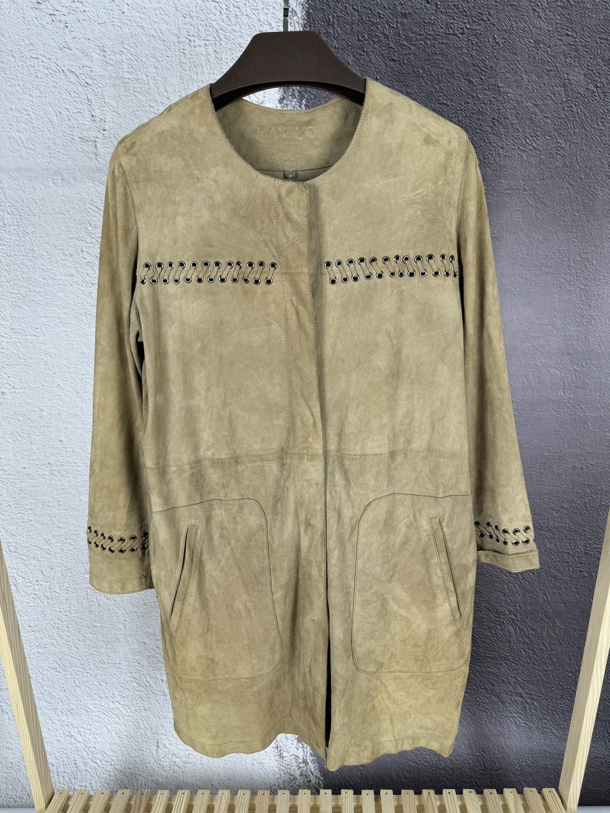 Designer MAX&MOI Paris brown goat suede leather jacket Size L / US 10 / IT 46 - 2 Thumbnail