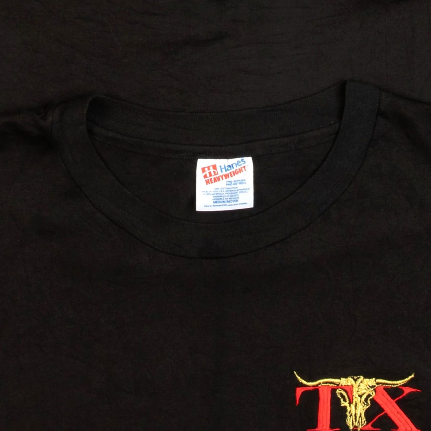 Hanes Hanes Men's Vintage 1990s Texas Embroidered Single Stitch T-Shirt Black Medium Size US M / EU 48-50 / 2 - 6 Thumbnail