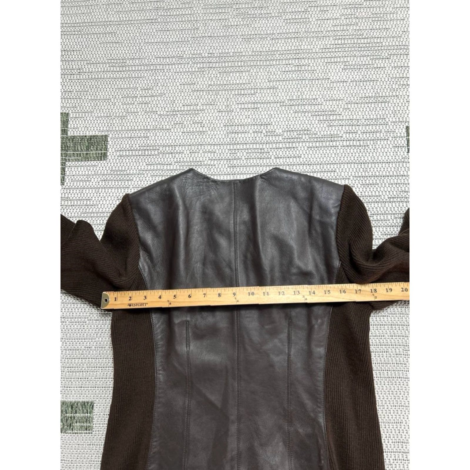 LORD & TAYLOR Leather Jacket Womens 6 Brown Wool Paneling Full Zip Round Neck Jacket