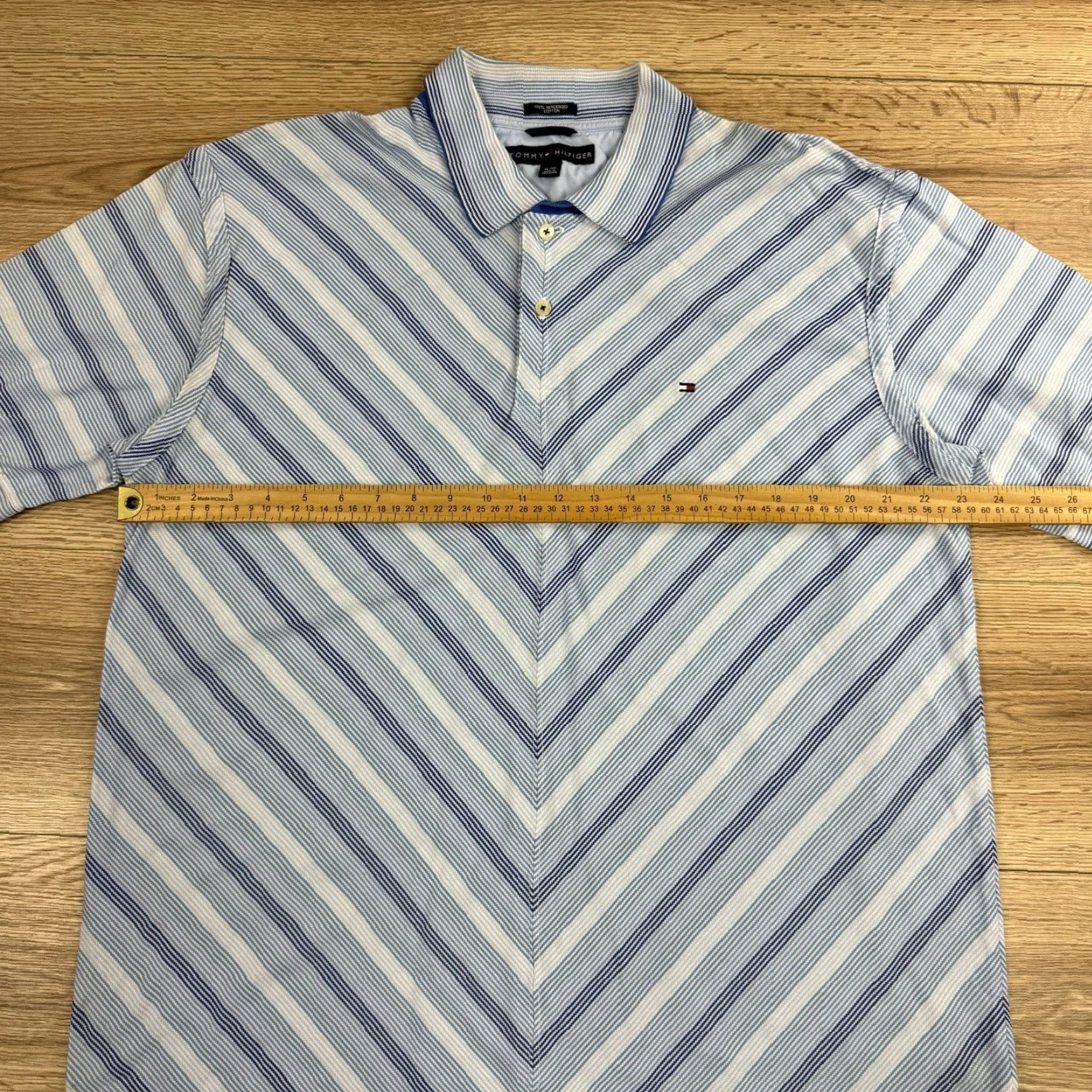 Tommy Hilfiger Tommy Hilfiger Polo Shirt Men XL Blue Stripe Chevron Cotton Short Sleeve Regular Size Size US XL / EU 56 / 4 - 6 Thumbnail