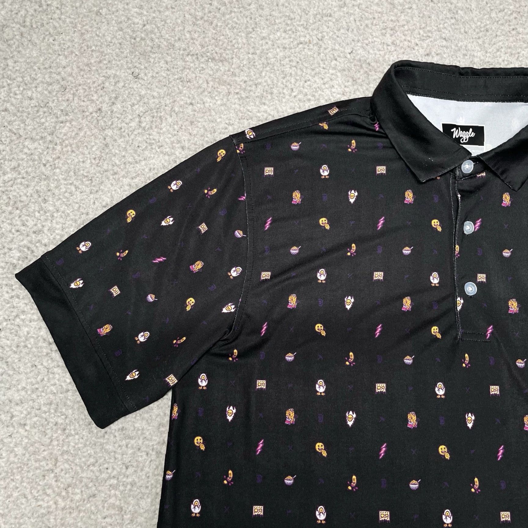 Vintage Waggle Polo Shirt Mens L Black All Over Print Performance Golf Stretch AOP Size US L / EU 52-54 / 3 - 2 Thumbnail
