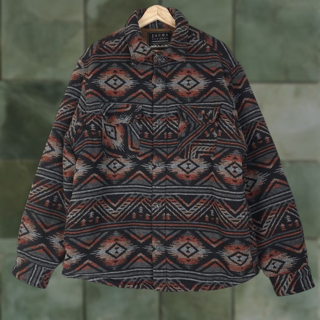 Vintage JACHS New York Jacket Mens Large Black Sherpa Lined Southwestern Flannel Shacket Size US L / EU 52-54 / 3 - 1 Thumbnail