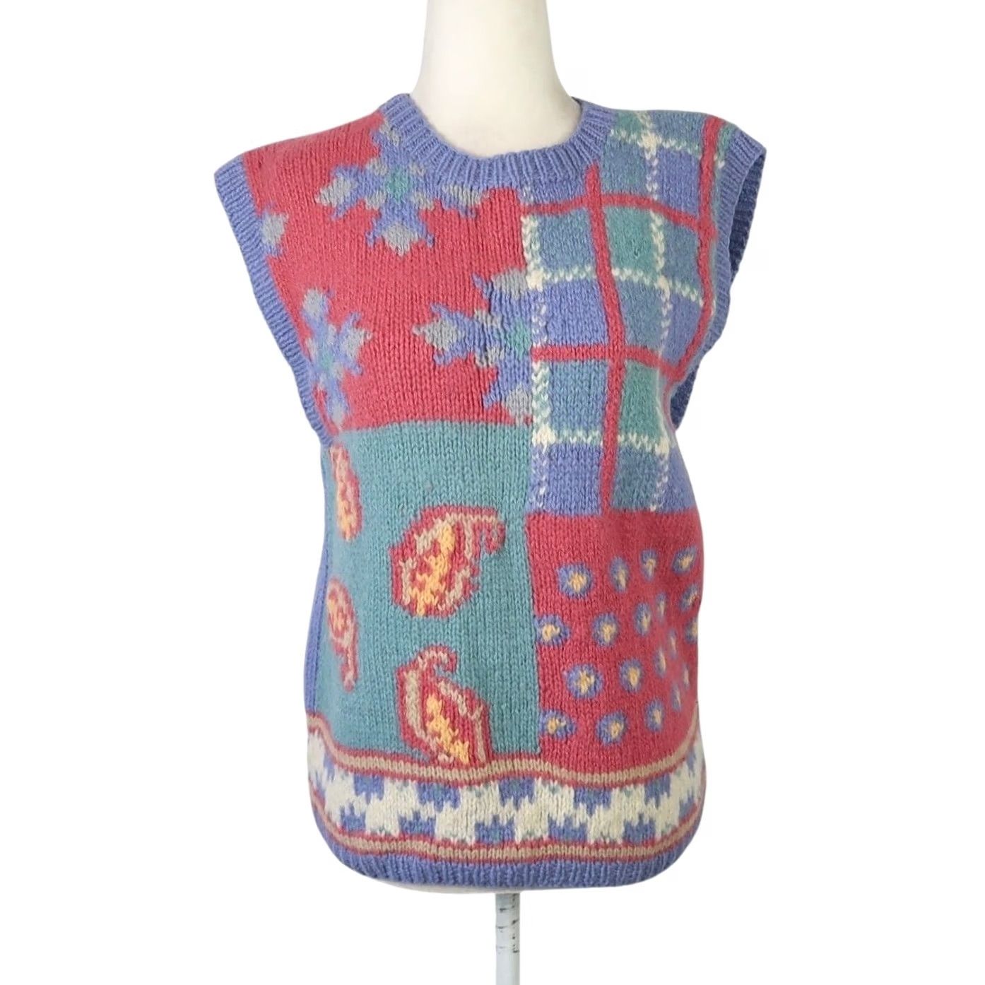 Vintage VINTAGE Skyr Sweater Vest Blue 90s Shetland Wool Patchwork Floral M Womens Size M / US 6-8 / IT 42-44 - 2 Thumbnail