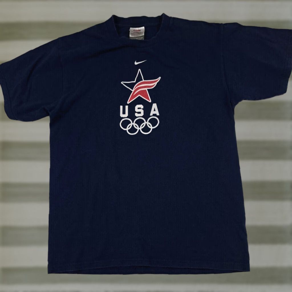 Nike VINTAGE Nike USA Olimpics Center Swoosh Star Navy T-Shirt 90s Medium Size US M / EU 48-50 / 2 - 1 Thumbnail