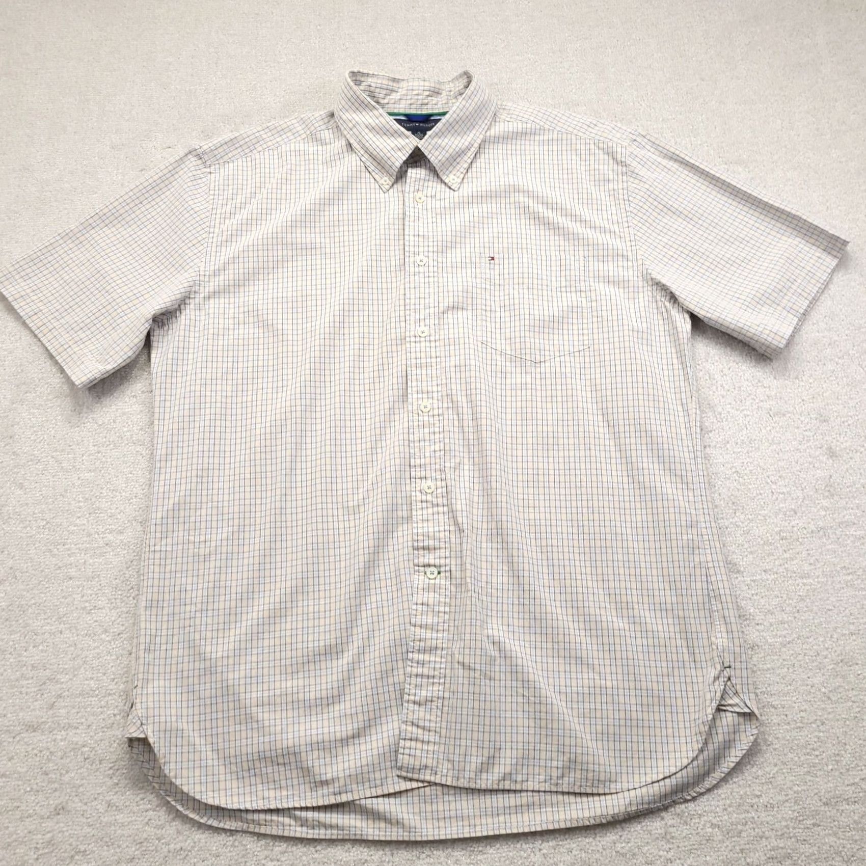 Tommy Hilfiger Tommy Hilfiger Button-Up Shirt Adult XL Blue Tan Long Sleeve Mens 80s 2 Ply Vintage 90s Plaid Logo Size US XL / EU 56 / 4 - 2 Thumbnail
