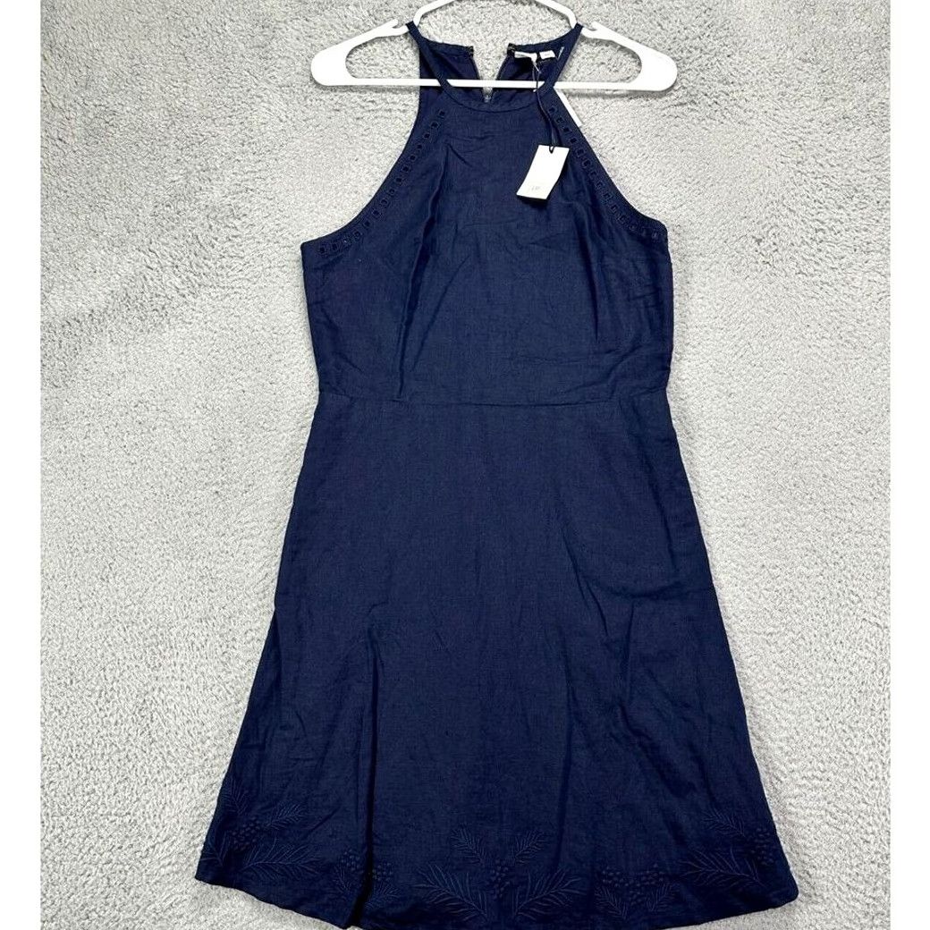 Gap VINTAGE Gap Dress Womens 4T Tall Halter Navy Linen Cotton Embroidered Fit & Flare NEW Size S / US 4 / IT 40 - 2 Thumbnail